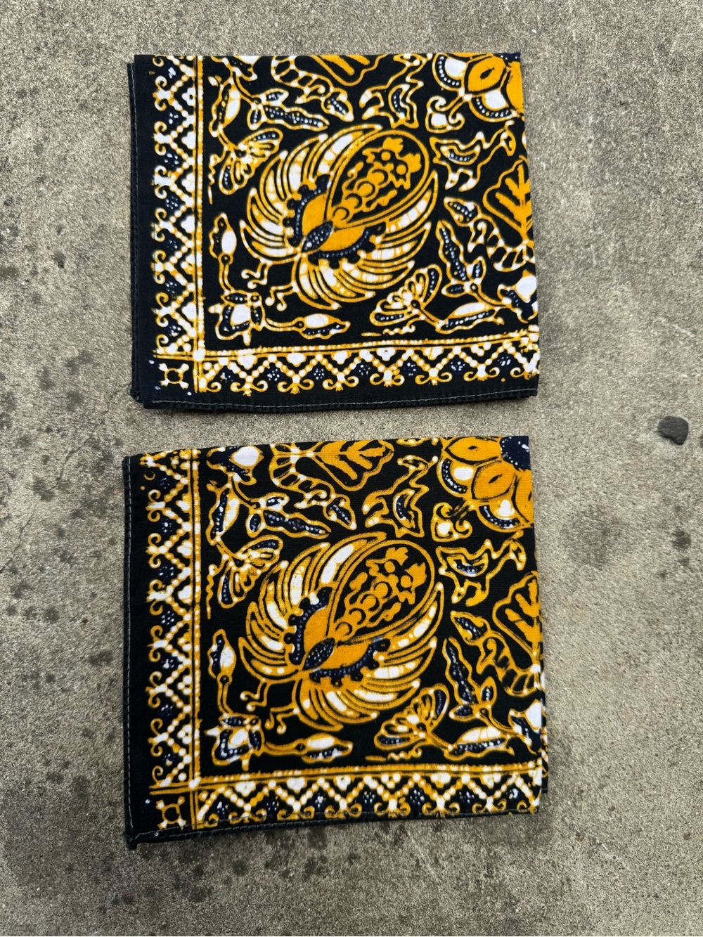 Batik SET OF 2 Handkerchiefs/Pocket Squares Black/Yellow